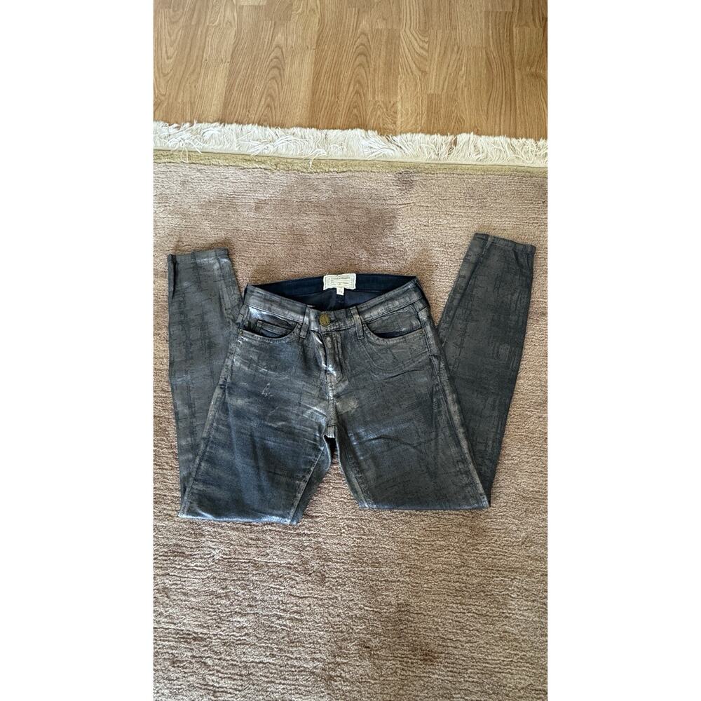 Current Elliott Metallic Silver Gray Coated Foil Cotton Skinny Jeans Sz 27